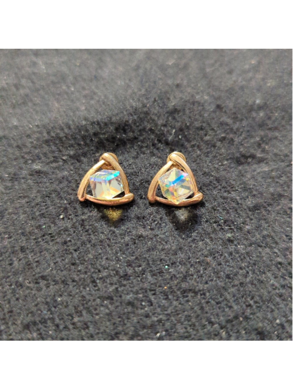 Gold Tone Clear Cube Rhinestone Dainty Delicate Stud Statement Earrings